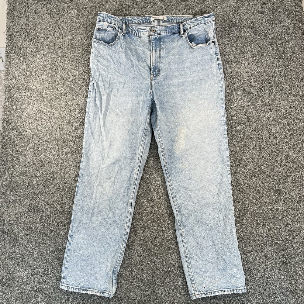 Abercrombie & Fitch 90s Straight Jeans Womens 33 16R Ultra High Rise Light Blue